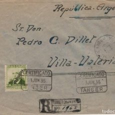 Sellos: FA7000. 1936. CORREO CERTIFICADO CIRCULADO DE TANGER A VILLA VALERIA (ARGENTINA)