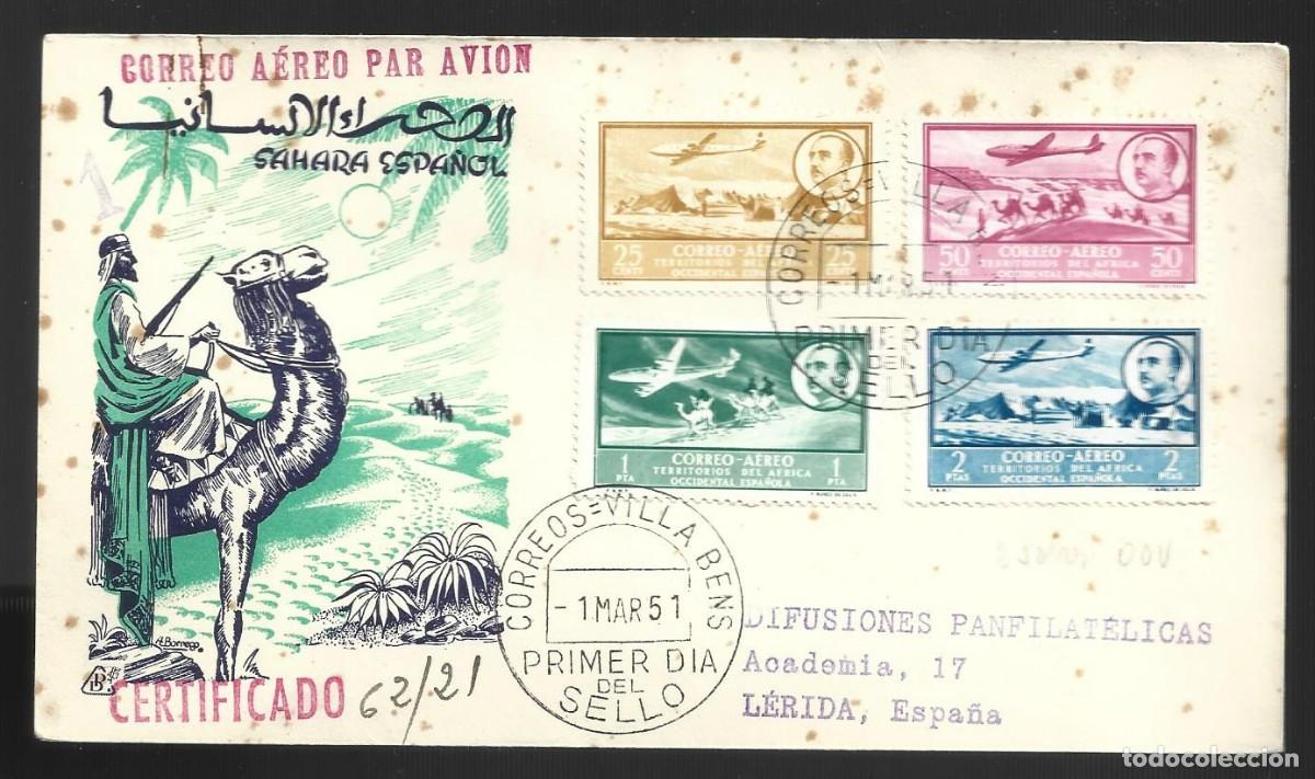 Selos: 1 sobre primer dia sahara espa&ntilde;ola a&ntilde;o 1951 7/10