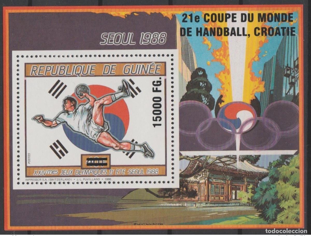Sellos: Guinea 2009 Mi. Bl. 1717 Overloaded Seoul 1988 Juegos Ol&iacute;mpicos de Balonmano