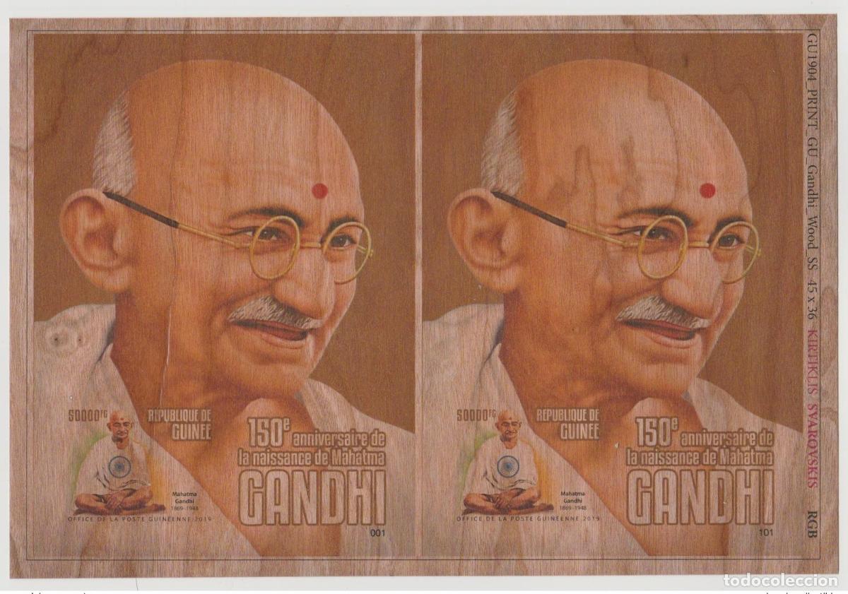 Sellos: Mueble de madera y sin cortar Guinea 2019 Mohandas Mahatma Gandhi