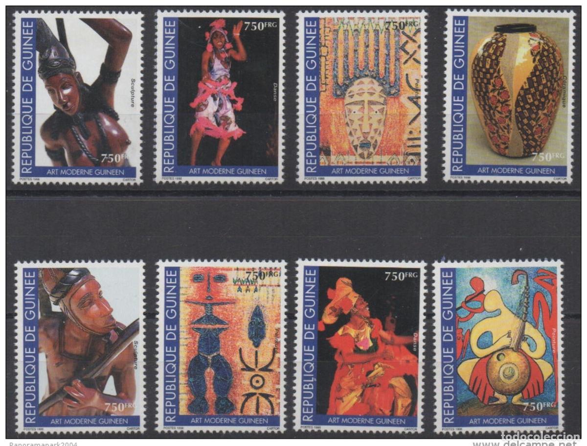 Sellos: Guinea 1999 Mi. 2344-C2347 Esculturas de pintura danza moderna guineanas &iexcl;RARAS!