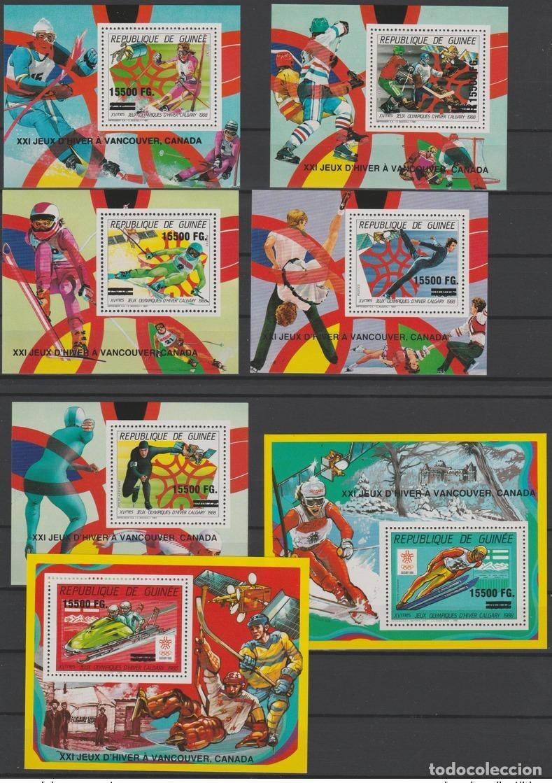 Sellos: Guinea 2009 Mi. Bl. 1721-27 Surch. Juegos Ol&iacute;mpicos de Calgary 1988 Vancouver 2010