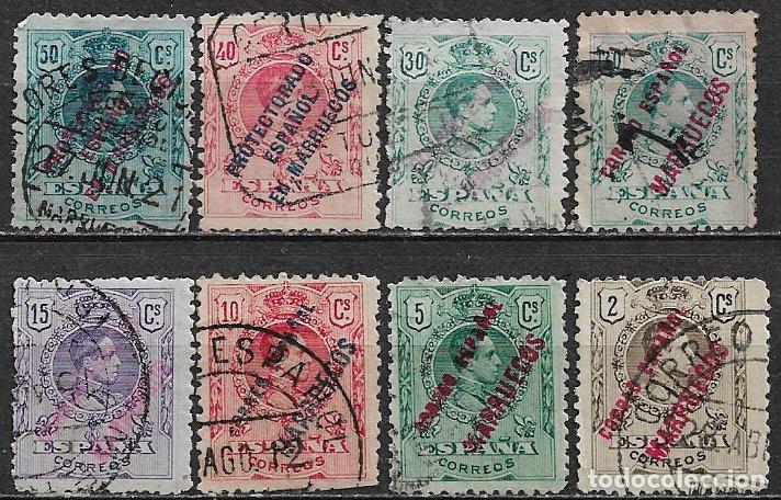 Sellos: T&Aacute;NGER 1909 Sellos de Espa&ntilde;a habilitados, EDIFIL n&ordm; 1 a 8 (o)