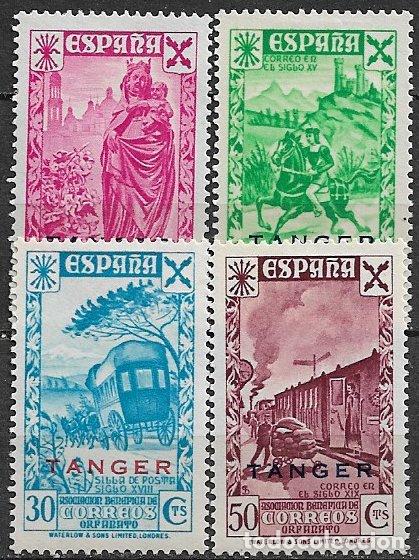 Sellos: T&Aacute;NGER Beneficencia 1943 Historia del Correo, habilitados, EDIFIL n&ordm; 17 a 20 *