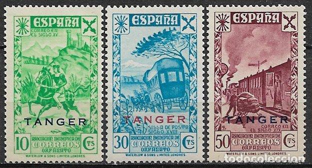 Sellos: T&Aacute;NGER Beneficencia 1943 Historia del Correo, habilitados, EDIFIL n&ordm; 18 a 20 * *