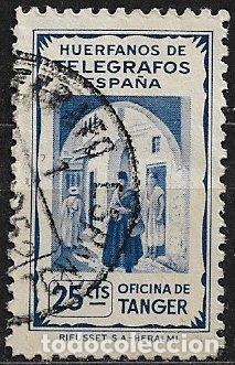 Sellos: T&Aacute;NGER Huerfanos de Tel&eacute;grafos, Oficina de T&aacute;nger, 25 cts. azul (o)