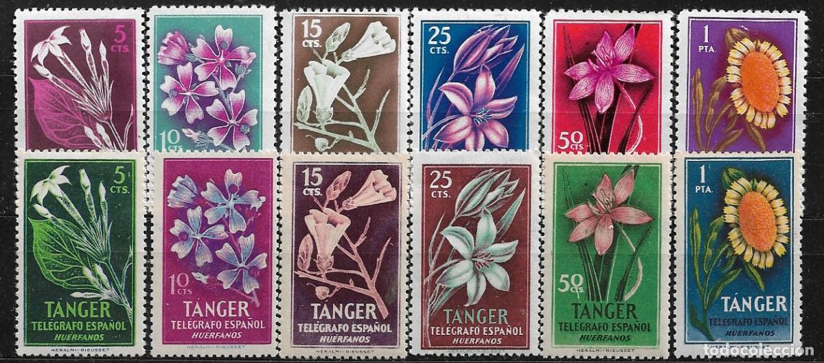 Sellos: T&Aacute;NGER Hu&eacute;rfanos de Tel&eacute;grafos Oficina de T&aacute;nger, serie completa, flores * *