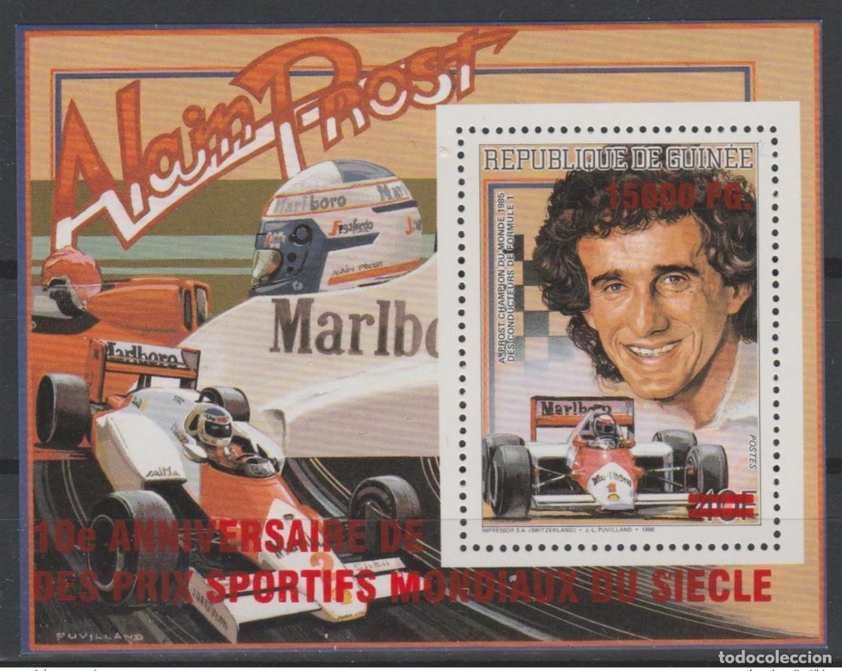 Sellos: Guinea 2009 Mi. Cigarrillos de F&oacute;rmula 1 Alain Prost Marlboro sobrecargados Bl 1716