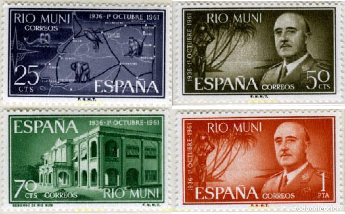 Sellos: 188105 MNH RIO MUNI 1961 25 ANIVERSARIO DE LA EXALTACION DEL GENERAL FRANCO A LA JEFATURA DEL ESTAD