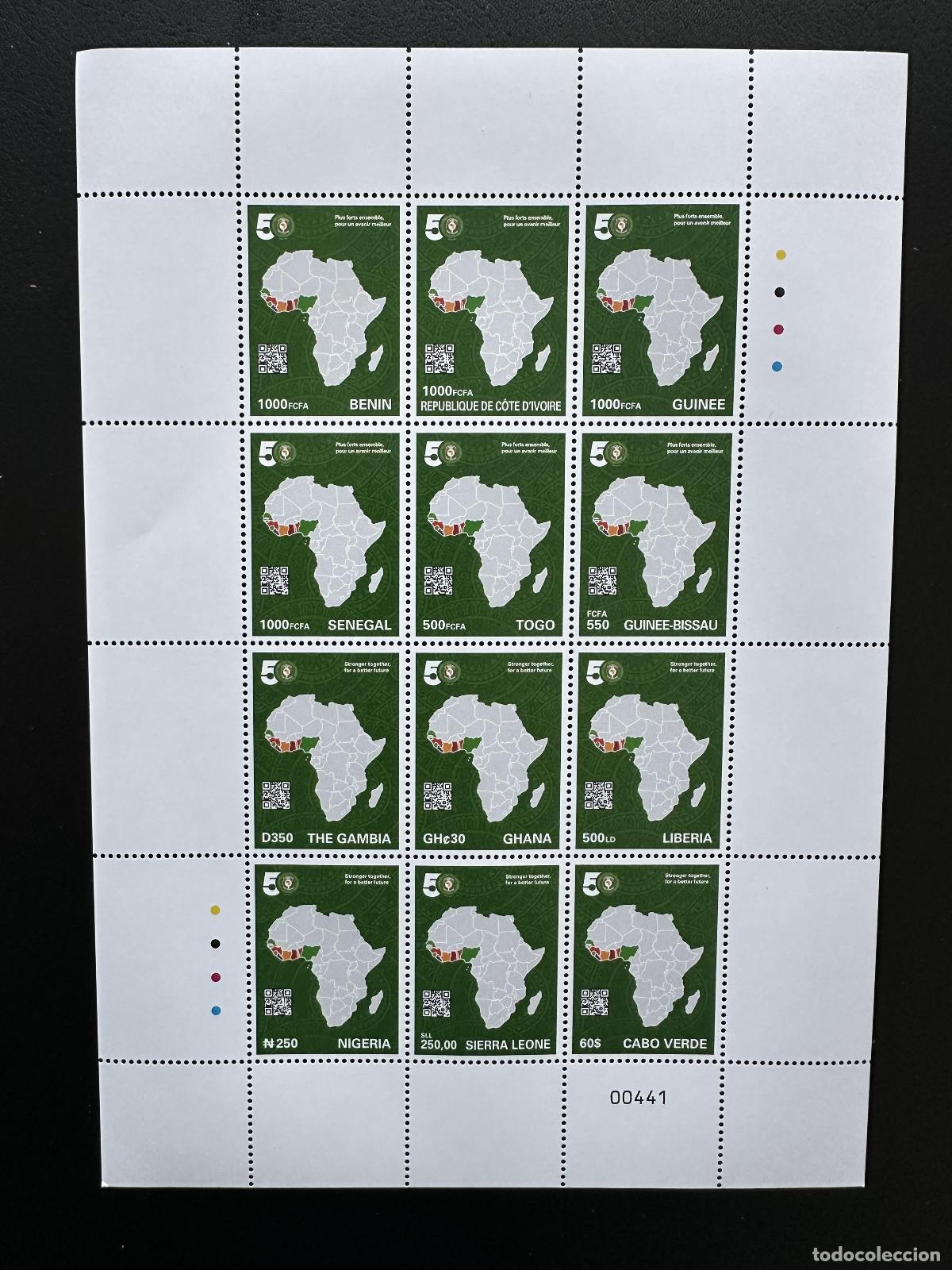 Sellos: CEDEAO ECOWAS 2026 Hoja bloque 12 pa&iacute;ses mapa 50 a&ntilde;os emisi&oacute;n conjunta