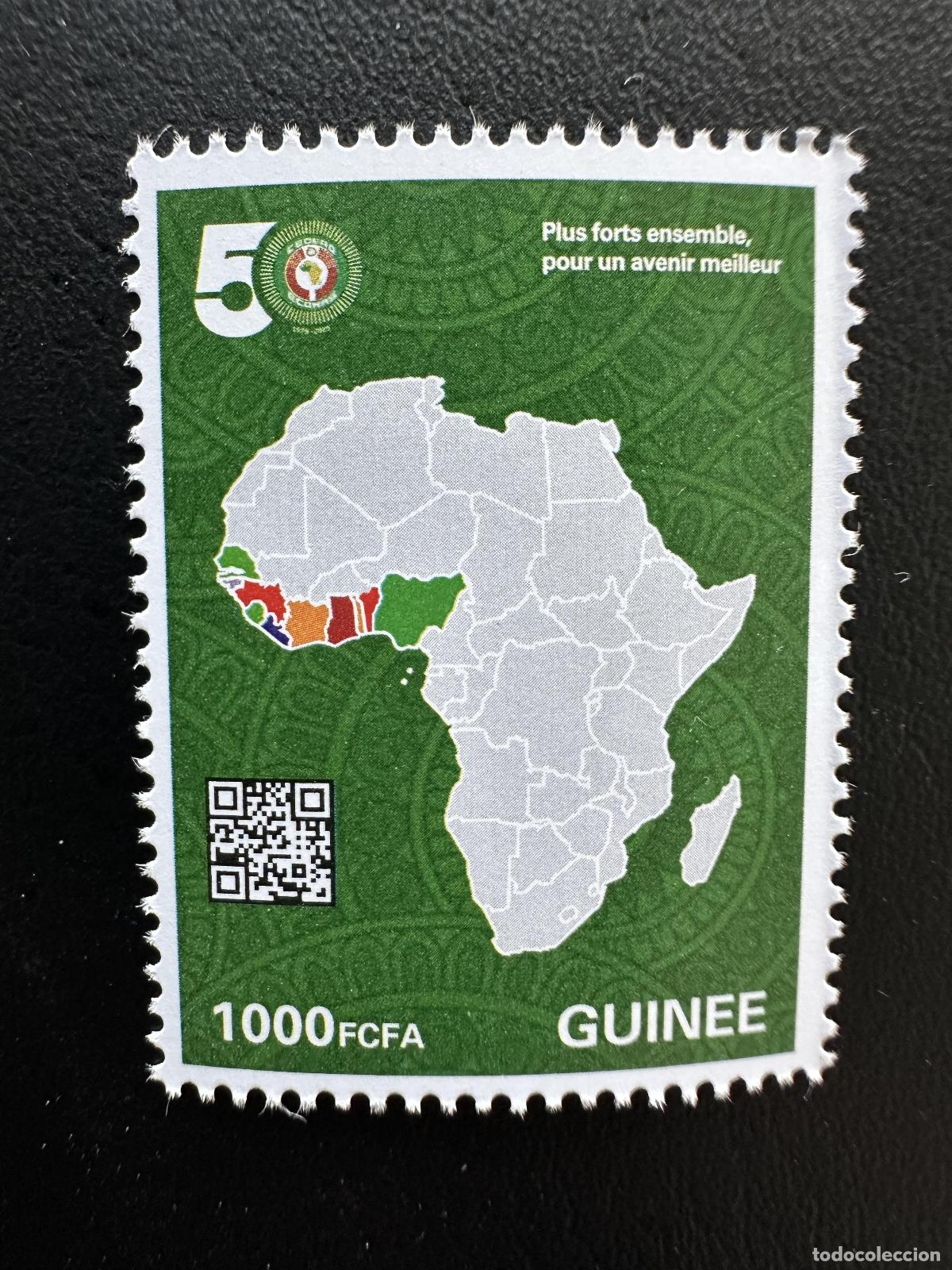 Sellos: Guinea 2026 CEDEAO 50 a&ntilde;os &Aacute;frica mapa banderas aniversario organizaci&oacute;n