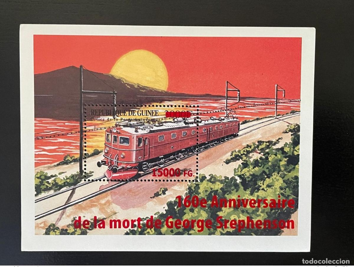 Sellos: Guinea 2008 Mi. Bl. 1637 Trenes sobrecargados locomotoras ferrocarriles Mort Stephenson