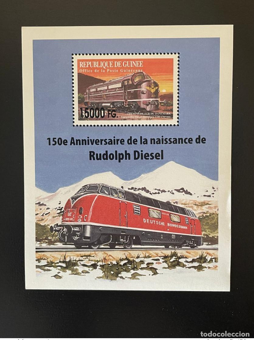 Sellos: Guinea 2008 Mi. Bl. 1636 Trenes sobrecargados ferrocarriles locomotoras Rudolph Diesel