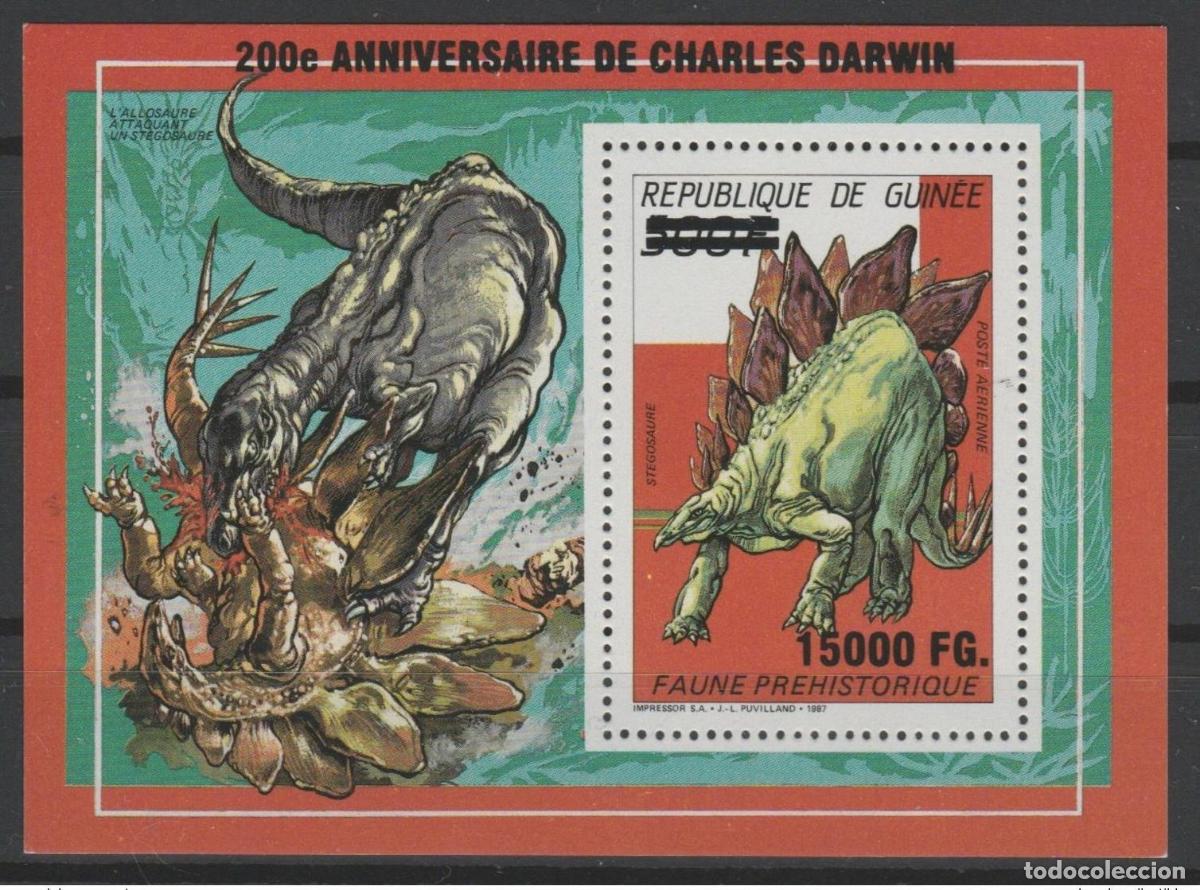Sellos: Guinea 2009 Mi. Bl. 1735 Dinosaurios sobrealimentados 200 a&ntilde;os de Charles Darwin
