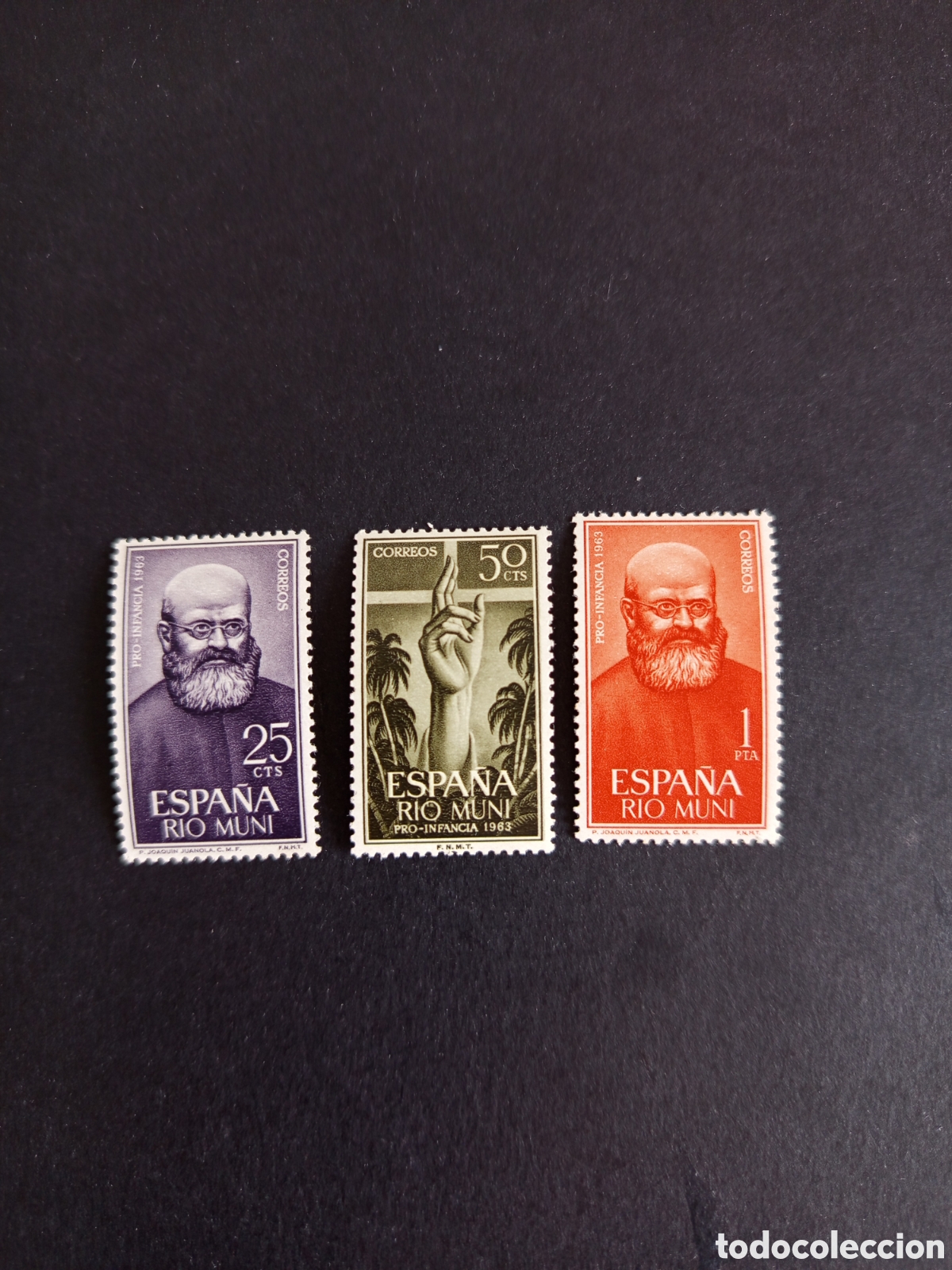 Sellos: R&iacute;o Muni, 1963. Pro Infancia. Misionero. Edifil 37/9. Pedido m&iacute;nimo 3 &euro;. Ver fotos