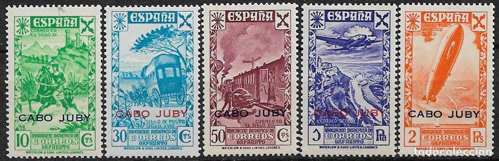 Sellos: CABO JUBY Beneficencia 1943 H&ordf; del Correo, EDIFIL n&ordm; 13 a 17 * *