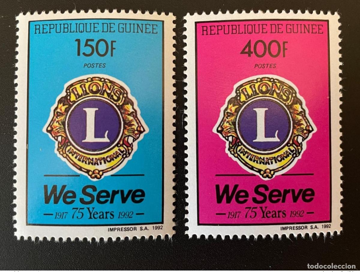 Sellos: Guinea 1992 Mi. 1374 1375 Lions Club International Prestamos servicio durante 75 a&ntilde;os