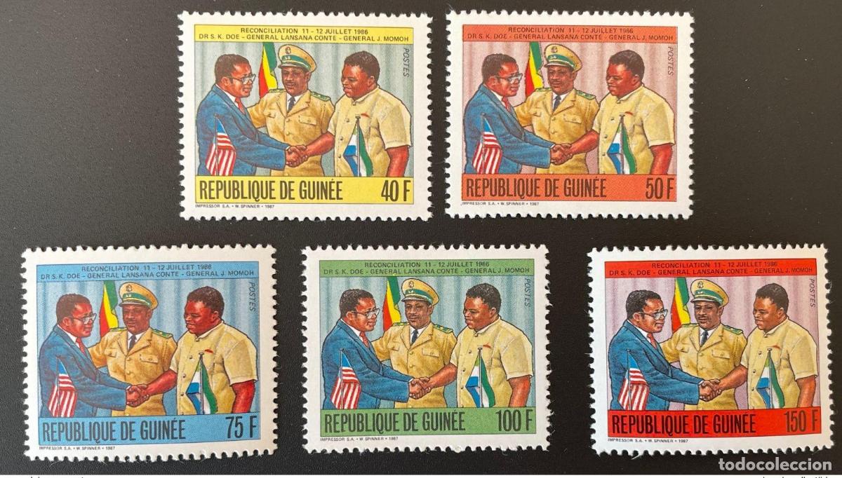 Sellos: Guinea 1987 Mi. 1161 - 1165 II (Dibujo) Reconciliaci&oacute;n 1986 Doe Conte Momoh