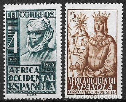 Sellos: AFRICA OCCIDENTAL 1949 D&iacute;a del Sello Colonial y 75&ordm; Aniversario UPU, EDIFIL n&ordm; 1 y 2 *