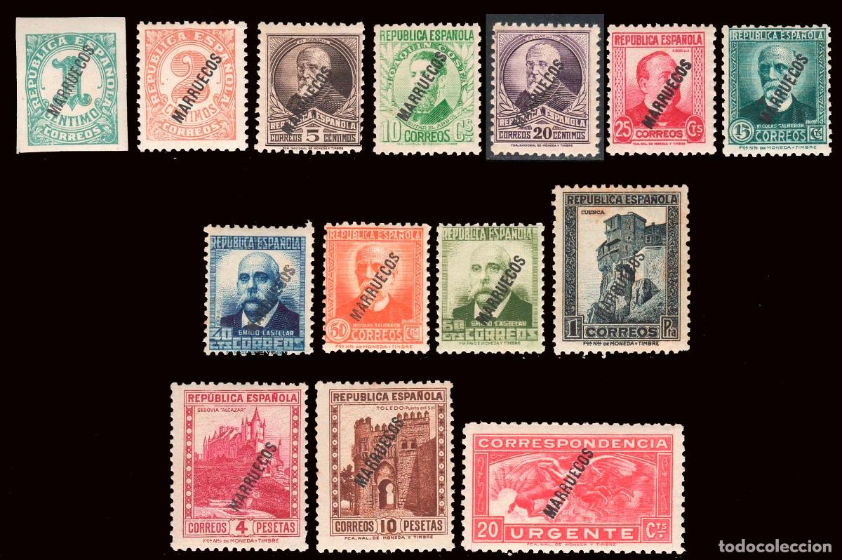 Sellos: T&aacute;nger Esp. - Edi */(*) 70/84 (sin 77) - 1933/1938 - Habilitados