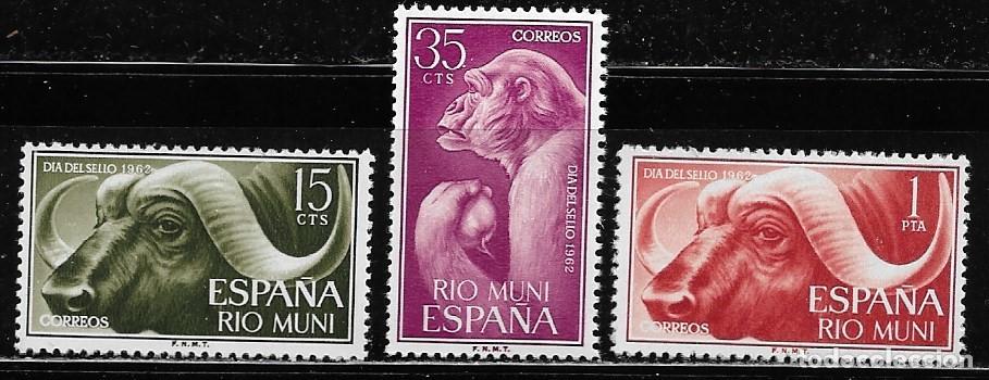 Sellos: RIO MUNI 1962, SERIE EDIFIL 32/34 -D&Iacute;A DEL SELLO, FAUNA. MNH.