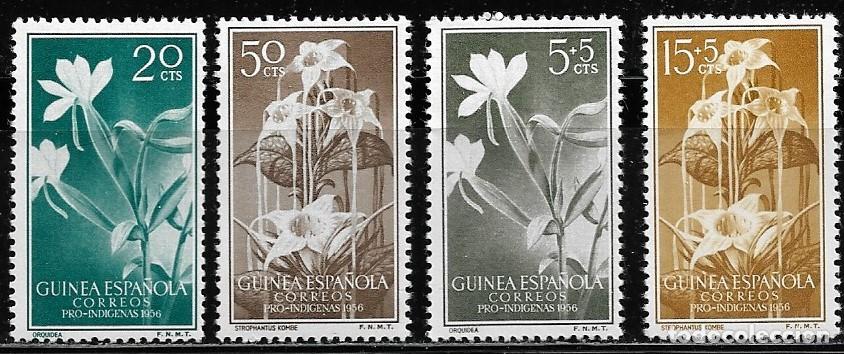 Sellos: GUINEA 1956, SERIE EDIFIL 358/361 - PRO IND&Iacute;GENAS - FLORA. MNH.