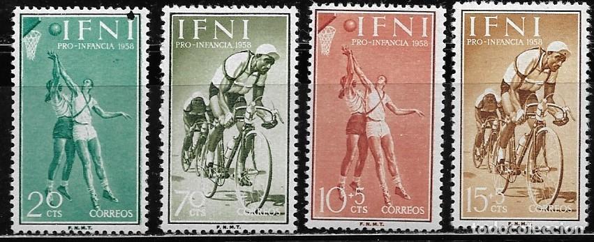 Sellos: IFNI 1958, EDIFIL 145/48 - PRO INFANCIA - DEPORTES. MNH.