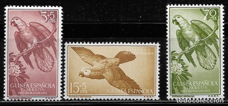 Sellos: GUINEA 1957, SERIE EDIFIL 365/67 - PRO INDIGENAS - AVES. MNH.