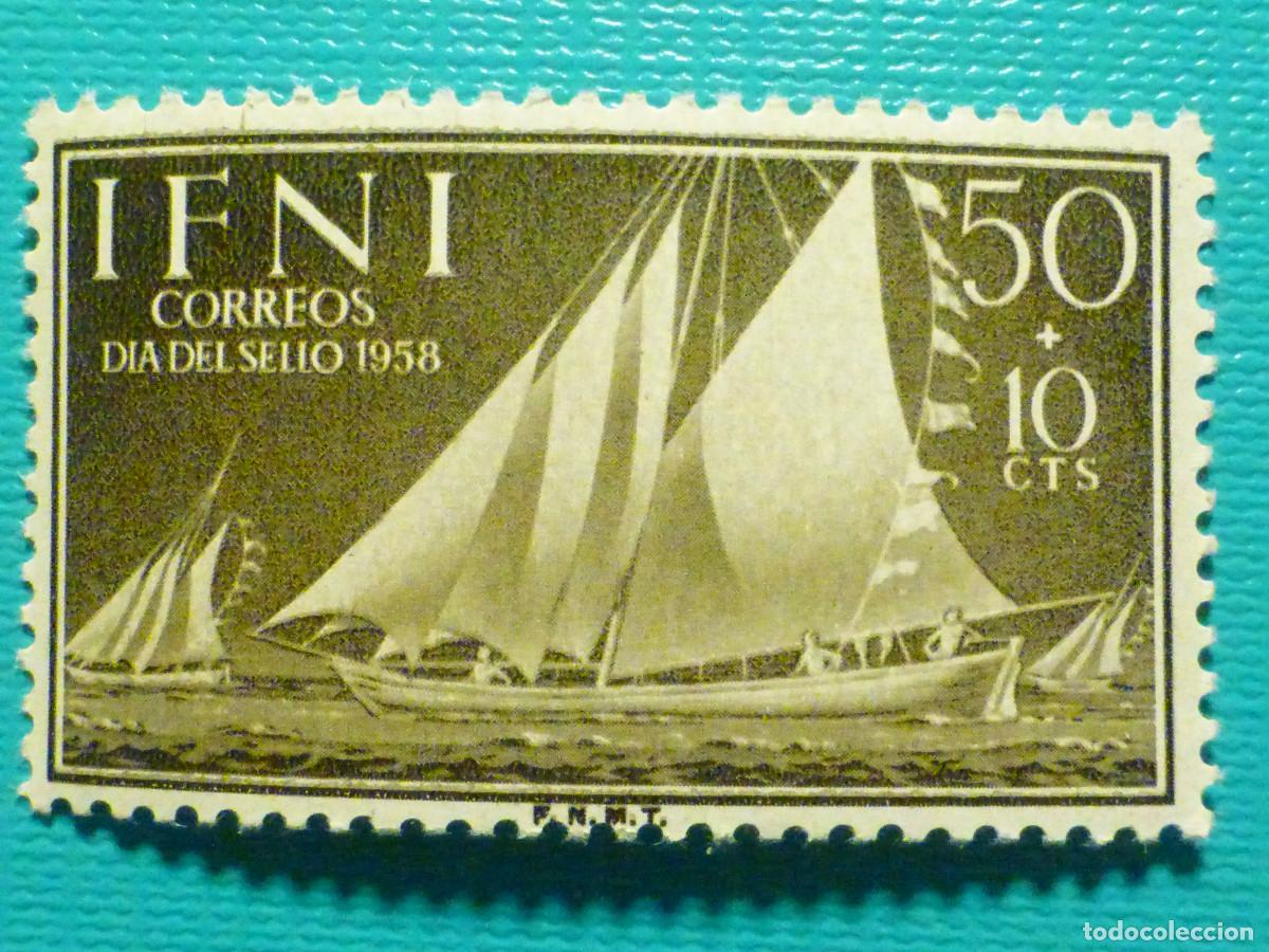 Sellos: SELLO - ESPA&Ntilde;A - IFNI - SERIE COMPLETA 3 VALORES - DIA DEL SELLO 1958 - EDIFIL 149, 150 Y 151