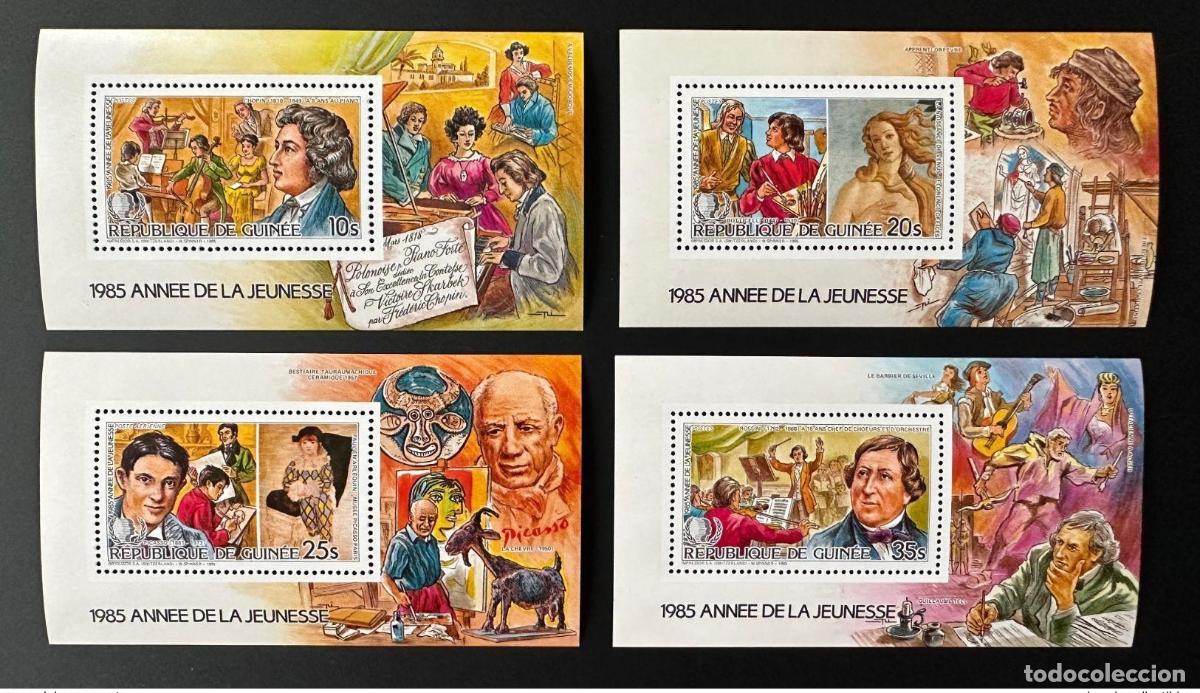 Sellos: Guinea 1986 Mi. Bl. 197 - 200 A&ntilde;o de la juventud Chopin Botticelli Rossini