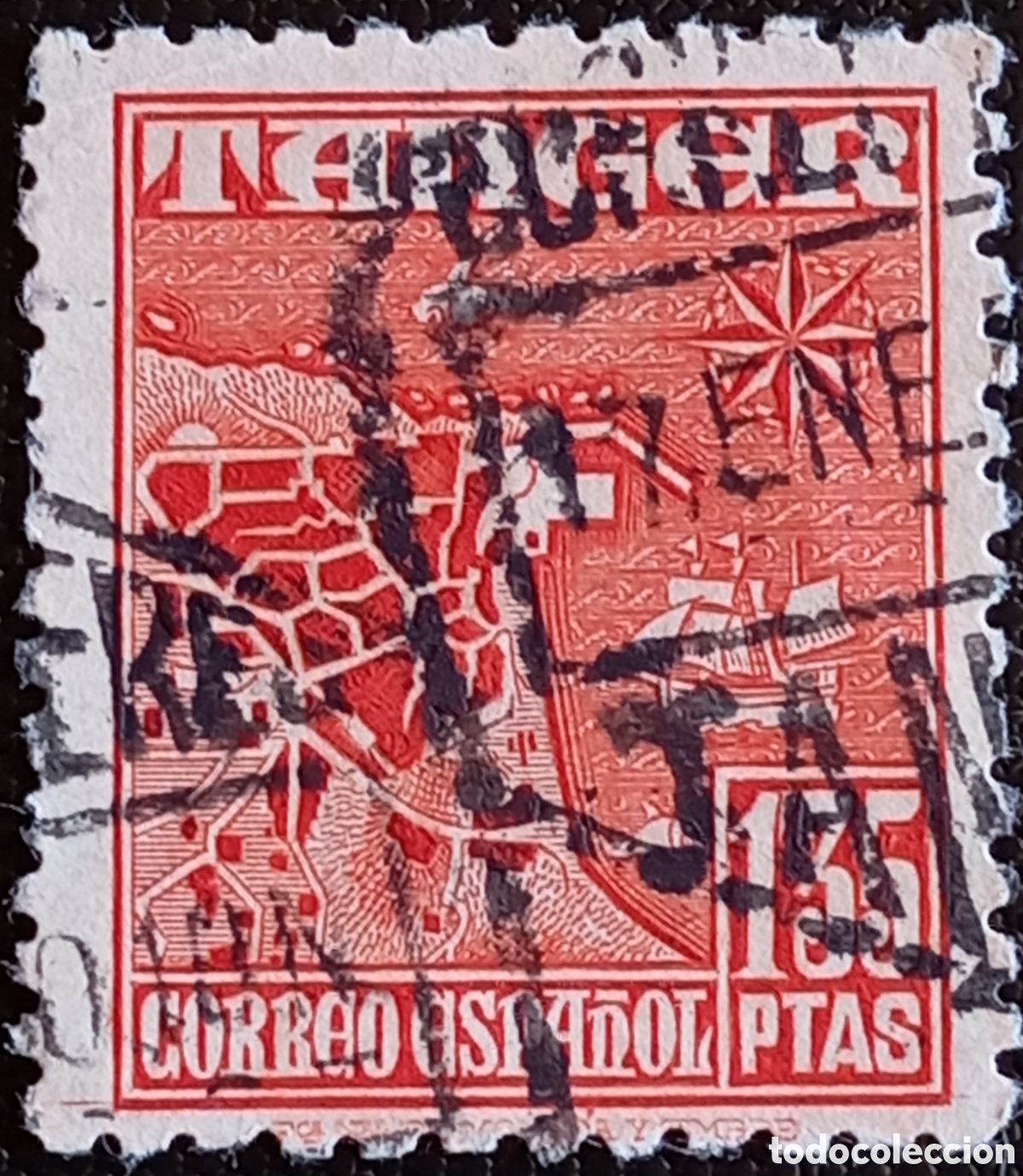 Sellos: Sello T&aacute;nger Correo Espa&ntilde;ol 1938 - 1,35 Ptas Rojo (Edifil 91) Usado