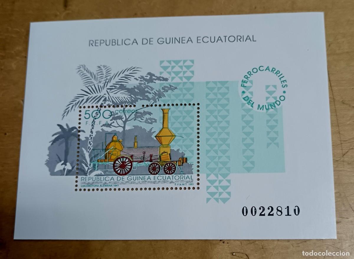 Sellos: HOJA BLOQUE REP&Uacute;BLICA DE GUINEA ECUATORIAL FERROCARRILES DEL MUNDO A&Ntilde;O 1991 10,5X8 CM.