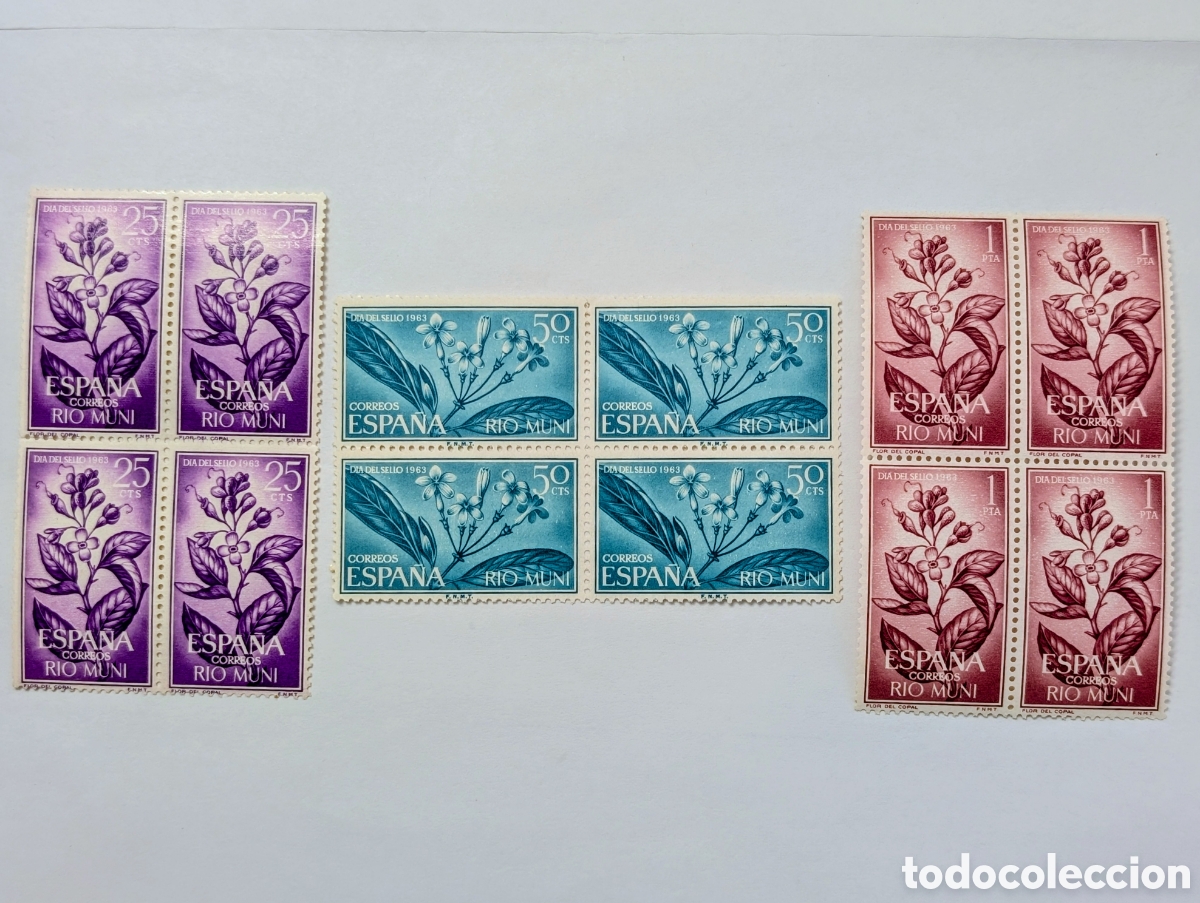 Sellos: Serie sellos nuevos Colonia R&iacute;o Muni en bloque de 4