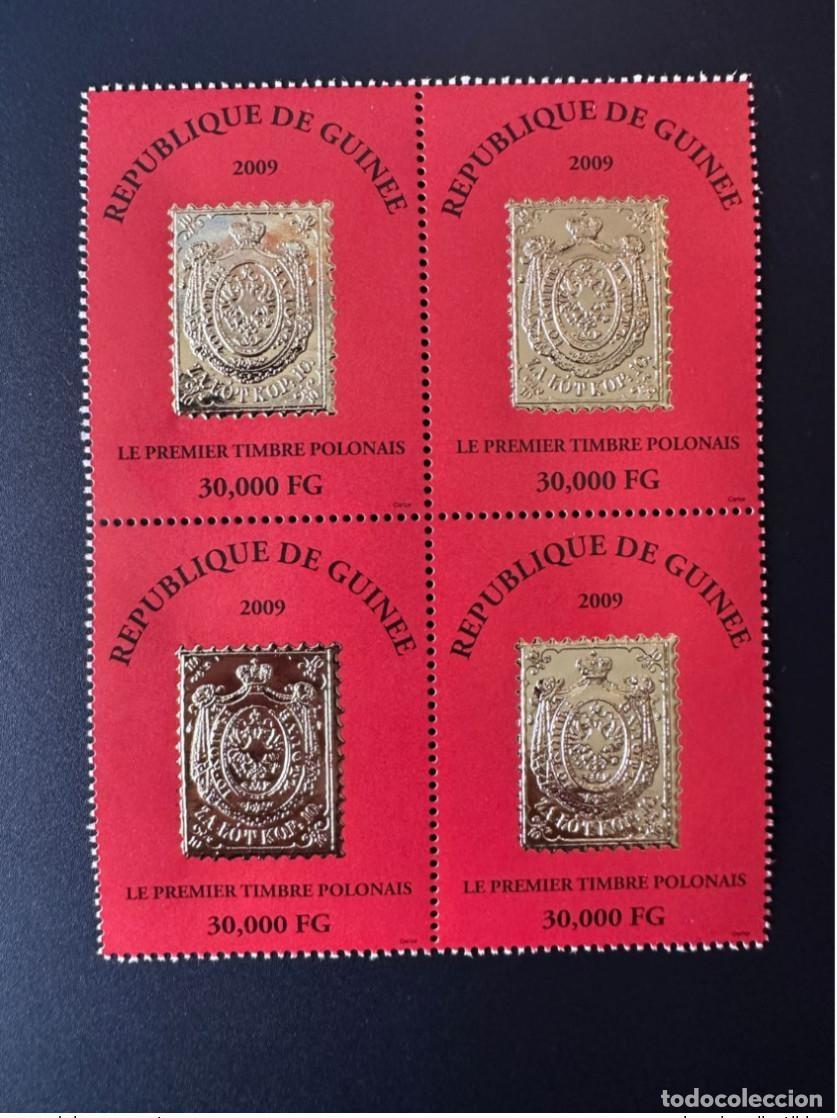 Sellos: Guinea 2009 Mi. 6489 Bloque de 4 primer sello polaco sobre dorado