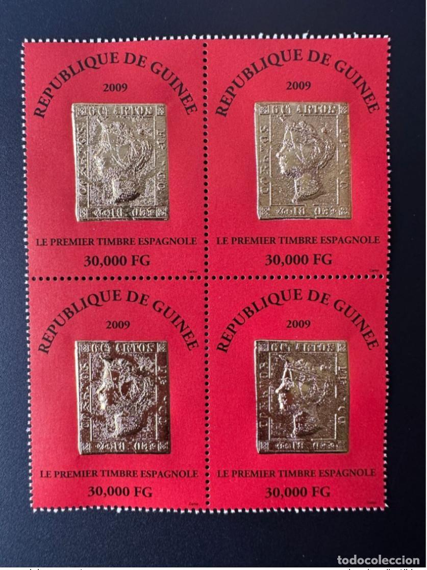 Sellos: Guinea 2009 Mi. 6718 Bloque de 4 Primer sello espa&ntilde;ol sobre Oro