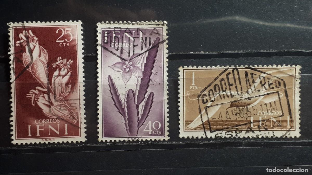 Sellos: IFNI. A&Ntilde;O 1954. &deg;. Edifil 105, 107, 109.