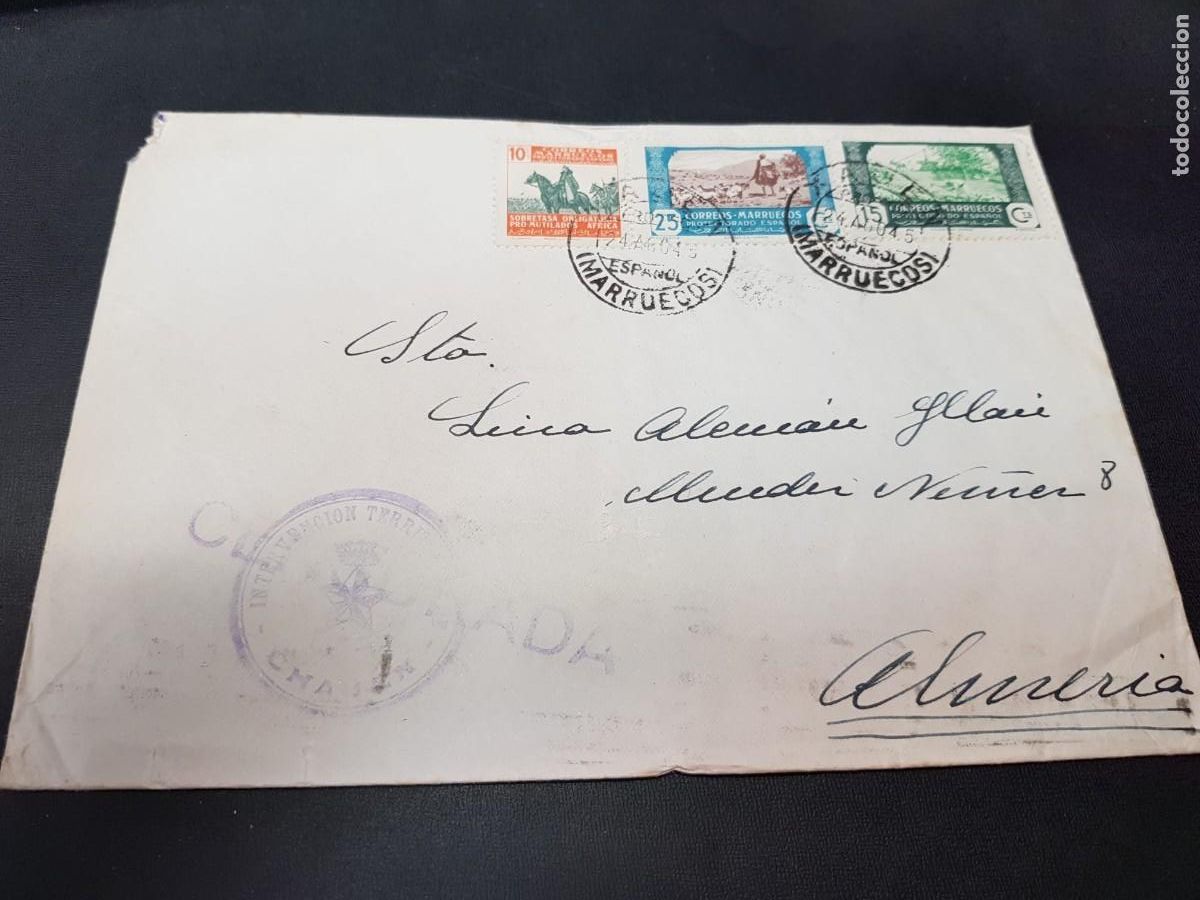 Sellos: CARTA CENSURADA-CON SELLOS DE MARRUECOS-ALMERIA-24 DE AGOSTO DE 1945