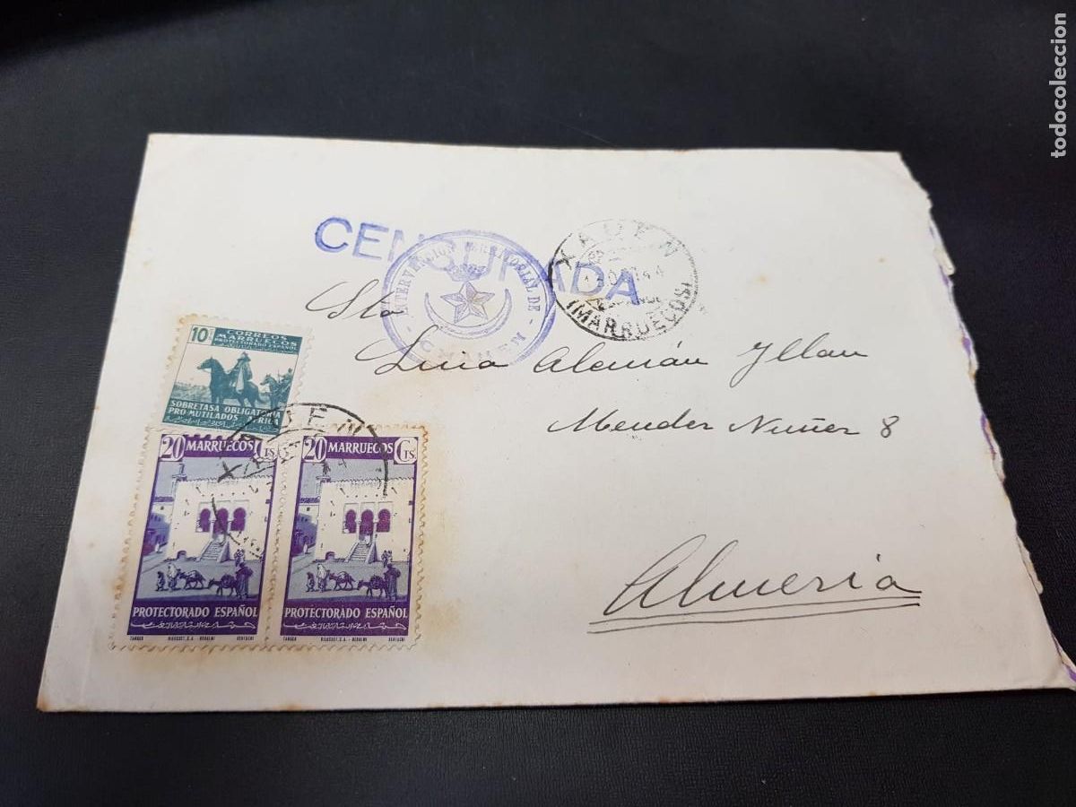 Sellos: CARTA CENSURADA-CON SELLOS DE MARRUECOS-ALMERIA-15 DE OCTUBRE DE 1944