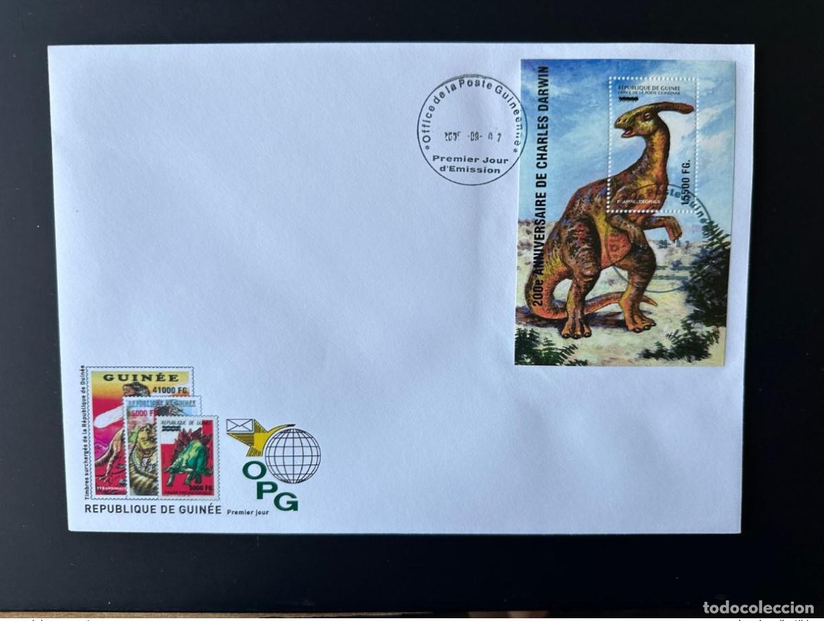 Sellos: Guinea 2009 Mi. Bl. 1737 FDC sobrecarg&oacute; los dinosaurios El cumplea&ntilde;os de Charles Darwin