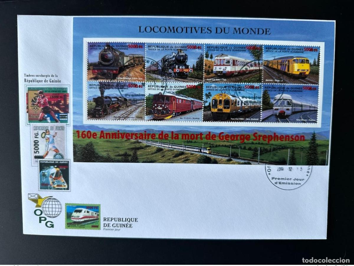 Sellos: Guinea 2008 Mi. 6245 - 6252 FDC Trenes sobrecargados locomotoras muerte de Stephenson