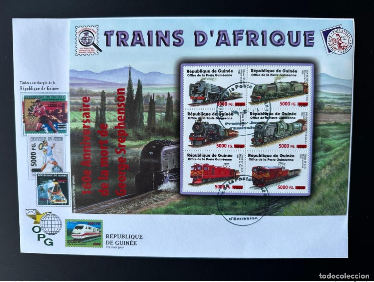 Sellos: Guinea 2008 Mi. 6253 - 6258 FDC Trenes sobrecargados locomotoras muerte de Stephenson