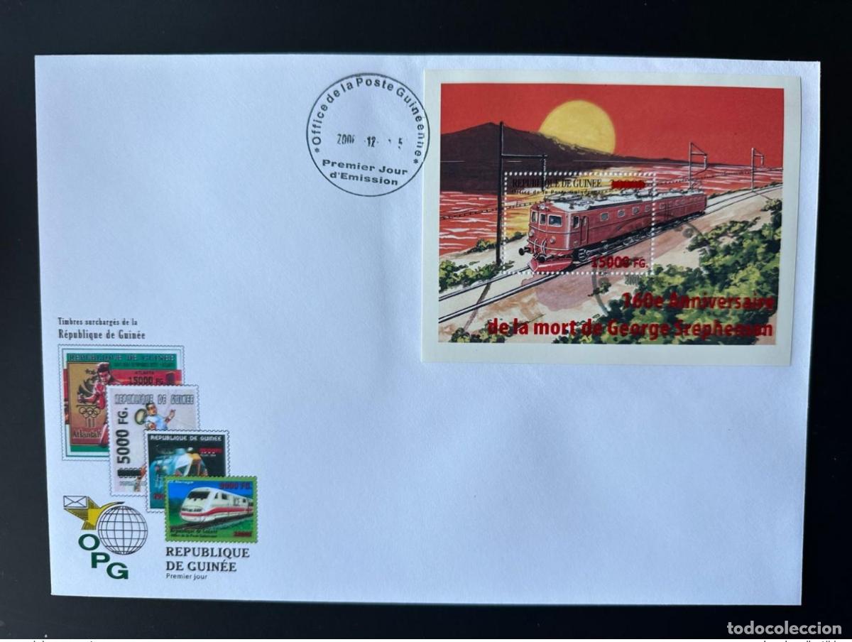 Sellos: Guinea 2008 Mi. Los trenes sobrecargados del Bl. 1637 de la FDC est&aacute;n muertos por Stephenson