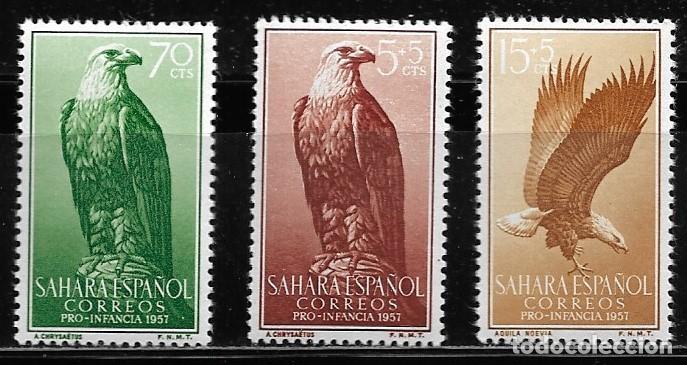 Sellos: SAHARA 1957, SERIE EDIFIL 139/141 - PRO INFANCIA - AVES. MNH.