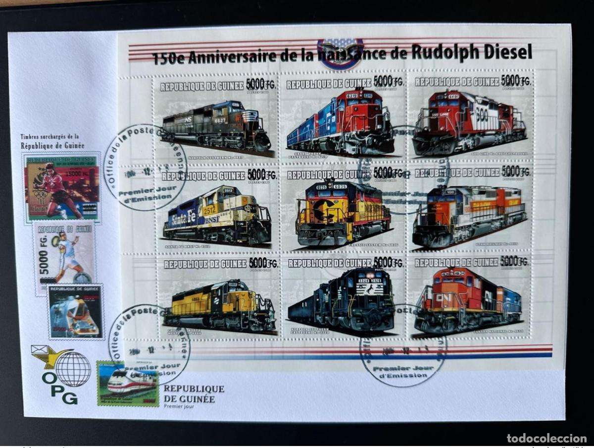 Sellos: Guinea 2008 Mi. 6216-6224 FDC Trenes sobrecargados locomotoras Rudolph Diesel