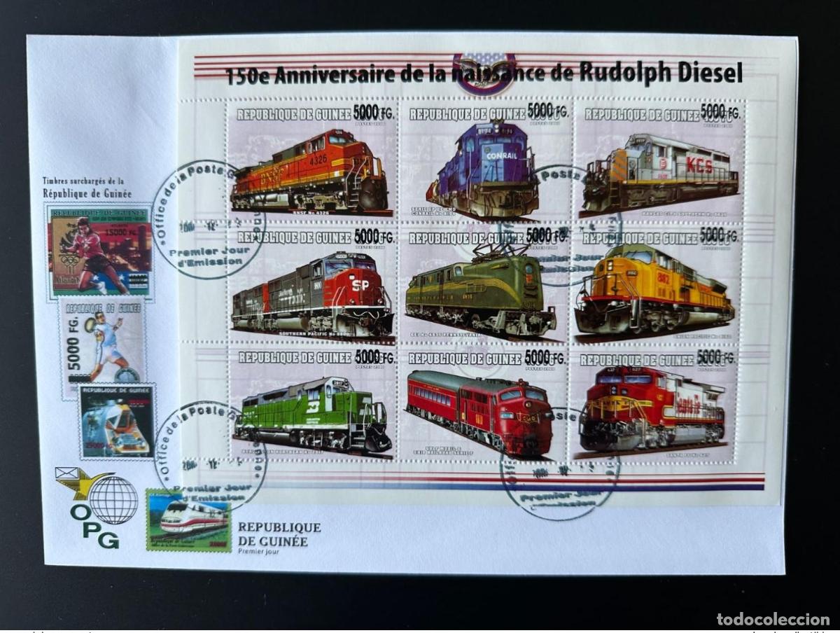 Sellos: Guinea 2008 Mi. 6207-6215 FDC Trenes sobrecargados locomotoras Rudolph Diesel