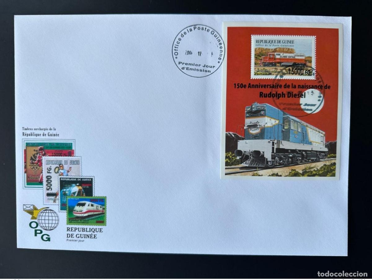 Sellos: Guinea 2008 Mi. Bl. 1634 FDC Trenes sobrecargados locomotoras Rudolph Diesel