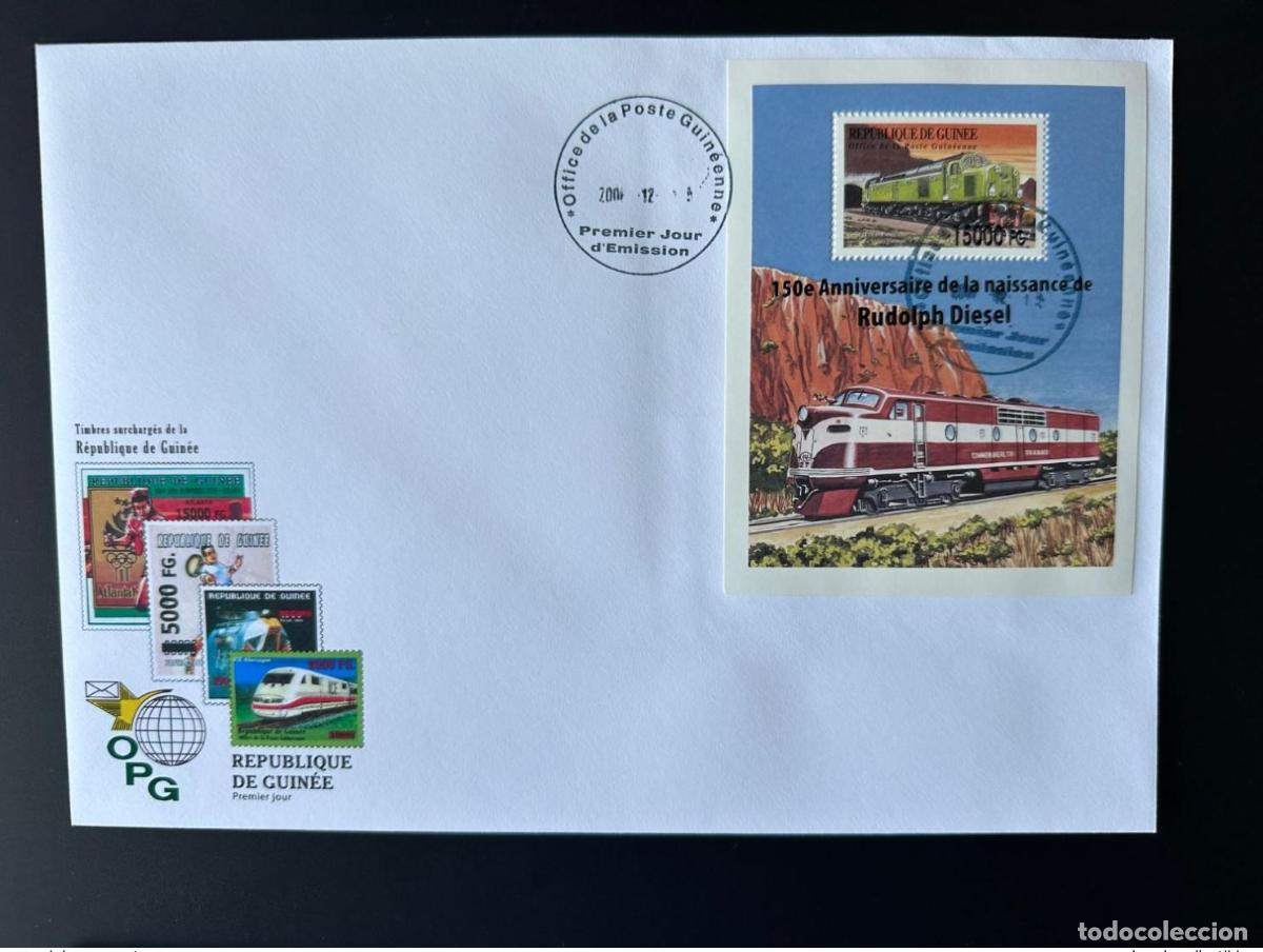 Sellos: Guinea 2008 Mi. Bl. 1635 FDC trenes sobrecargados locomotoras Rudolph Diesel