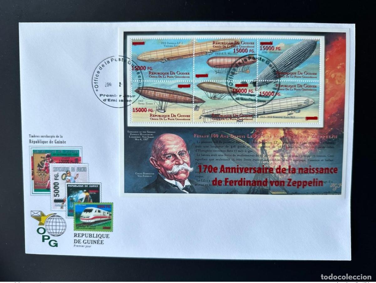 Sellos: Guinea 2008 Mi. 6319 - 6324 FDC sobrecarg&oacute; a Ferdinand von Zeppelin 170 a&ntilde;os