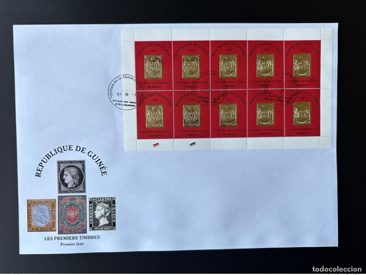 Sellos: Guinea 2009 Mi. 6489 FDC hoja Primer sello polaco ORO