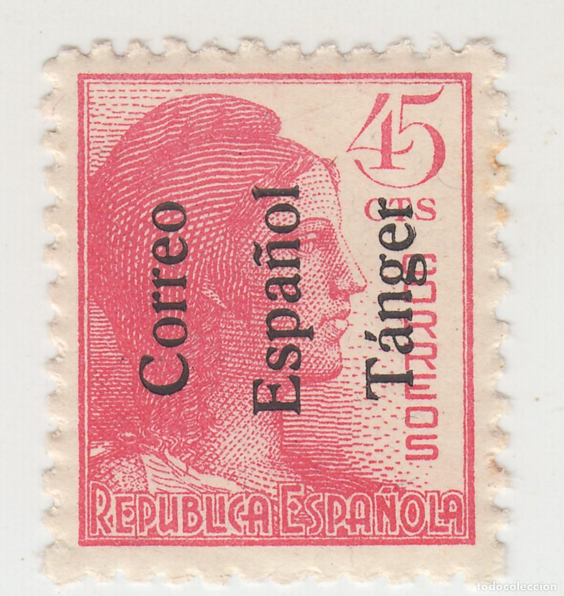 Sellos: 1938 CORREO ESPA&Ntilde;OL TANGER SELLO 45 CENTIMOS ALEGORIA DE LA REPUBLICA. CON GOMA SIN SE&Ntilde;AL FIJASELLOS